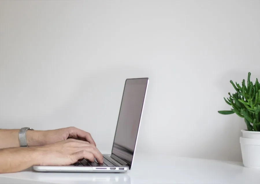 Working on a laptop