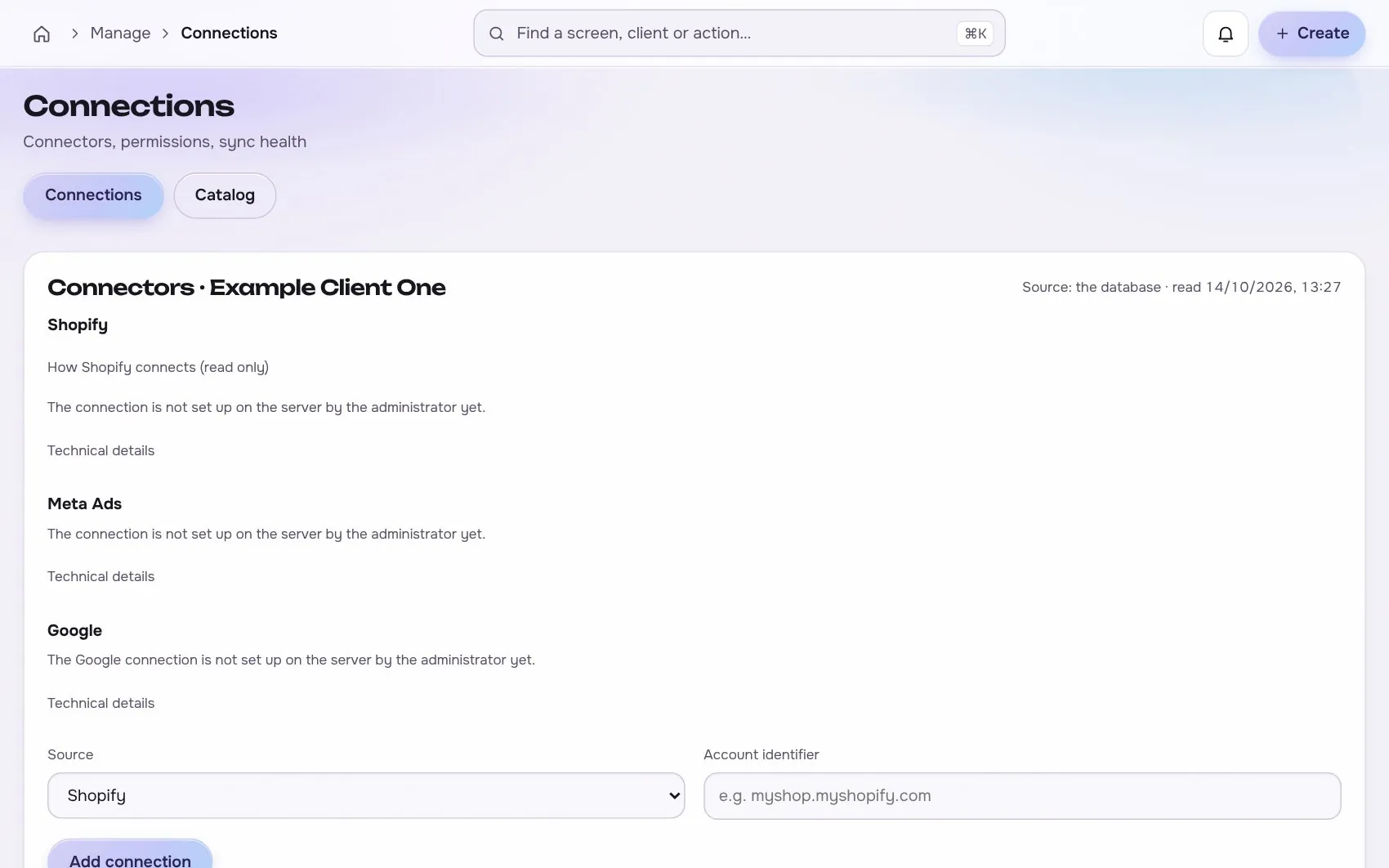 Connections: which platforms are connected and with what rights